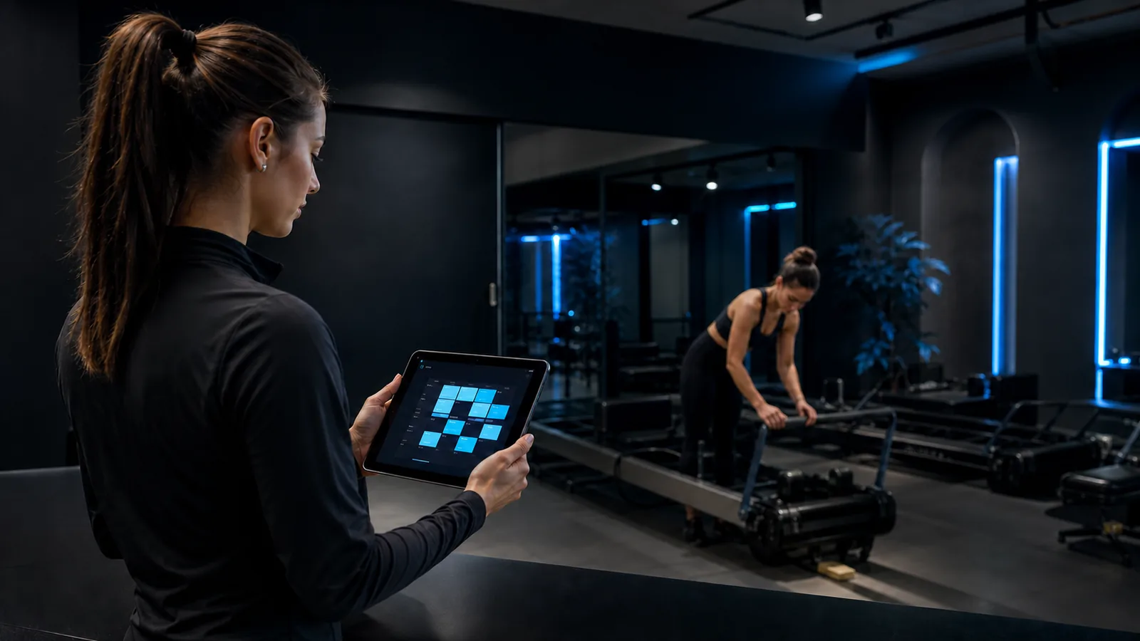 Pilates stüdyosunda tablet üzerinden seans planlama